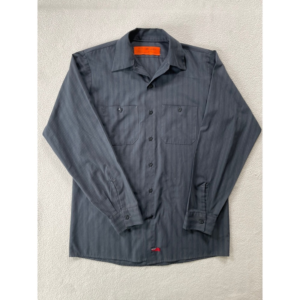 Vintage 80s 90s Soft Stripe Red Kap Mens Grey Medium Long Made in USA LS Shirt